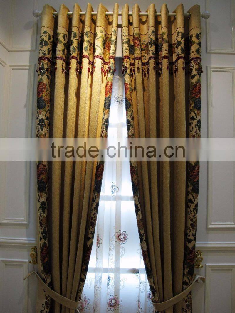 European Style Living Room Colourful Curtains/ Luxury Embroidery Elegant Beaded Curtains with Valance