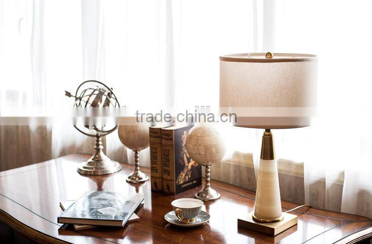 Concise cone design whith jade body with metal accessory fabric lampshade table lamp