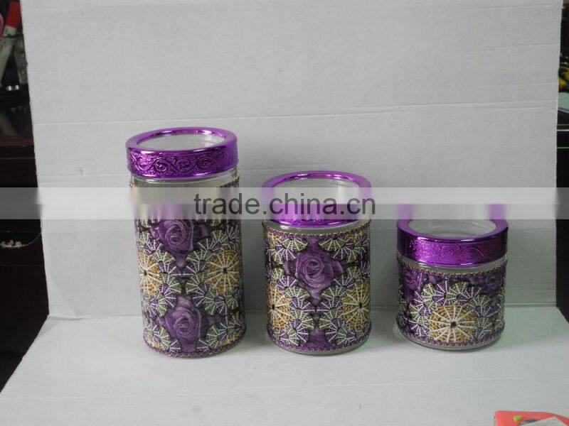 glass mason storage jar with color leather sleeve and screw lid