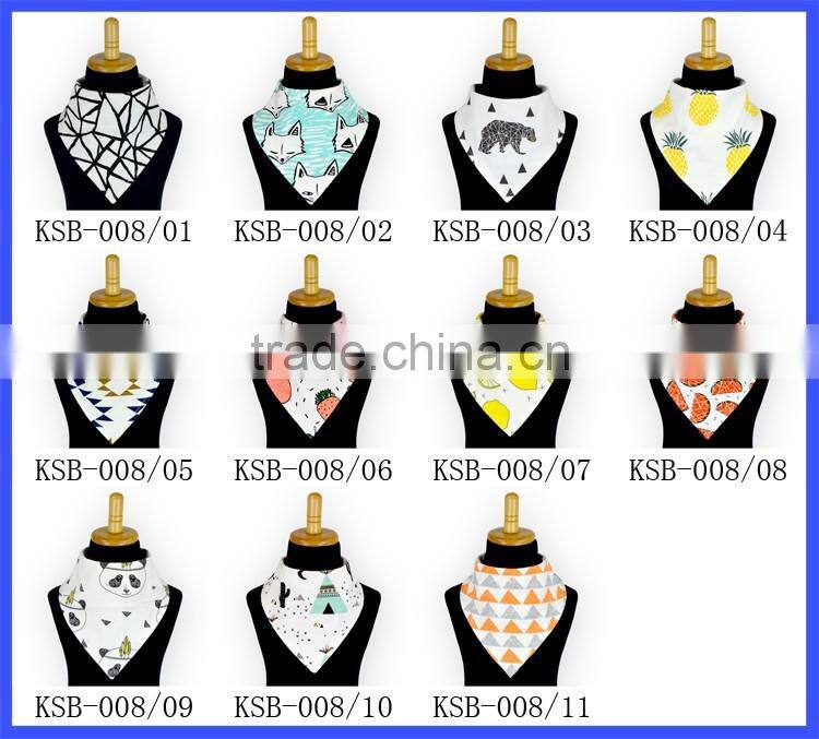 Wholesale baby bib furit/animal printing soft 100% cotton bandana drool bibs