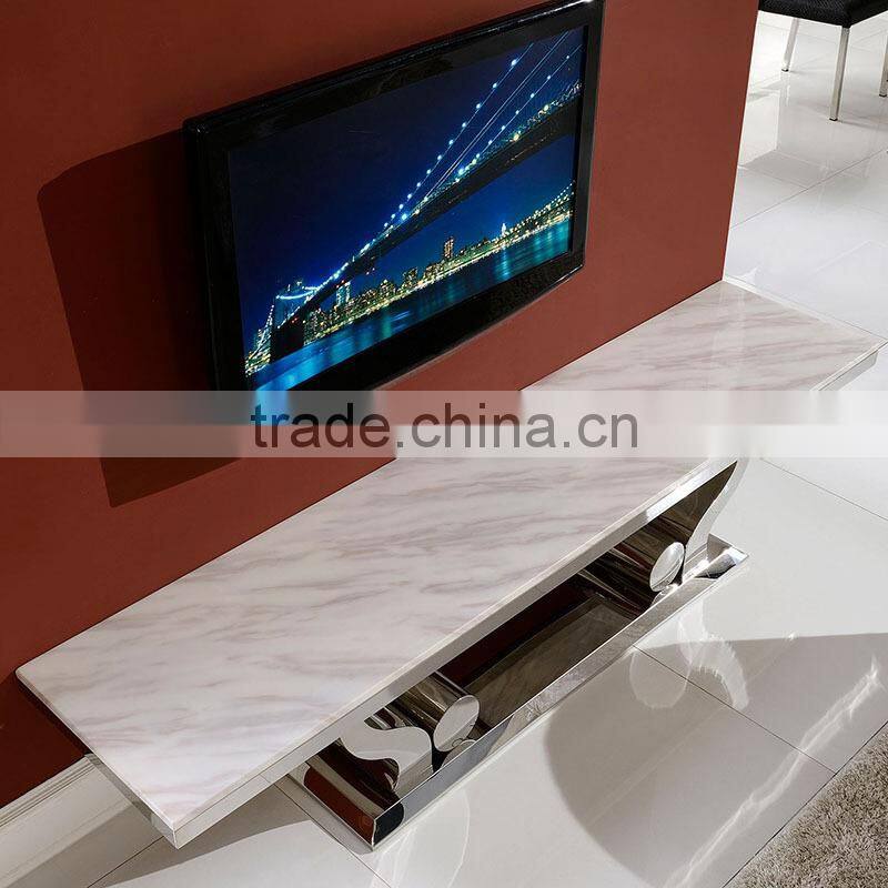 CT8035 Wonderful design stainless steel modern tv stand with marble top