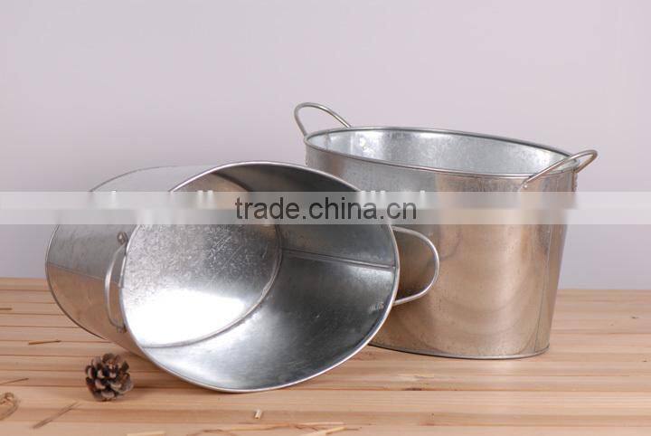 Large Galvanized metal oval party tubs ice bucket with wood handles