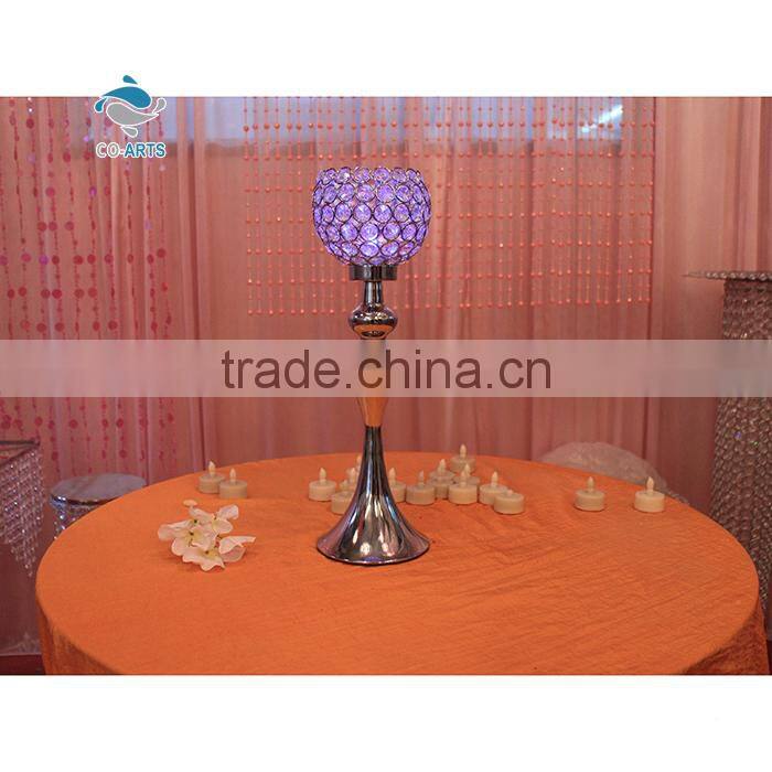 High quality clear purple table decoration tall crystal candle holder