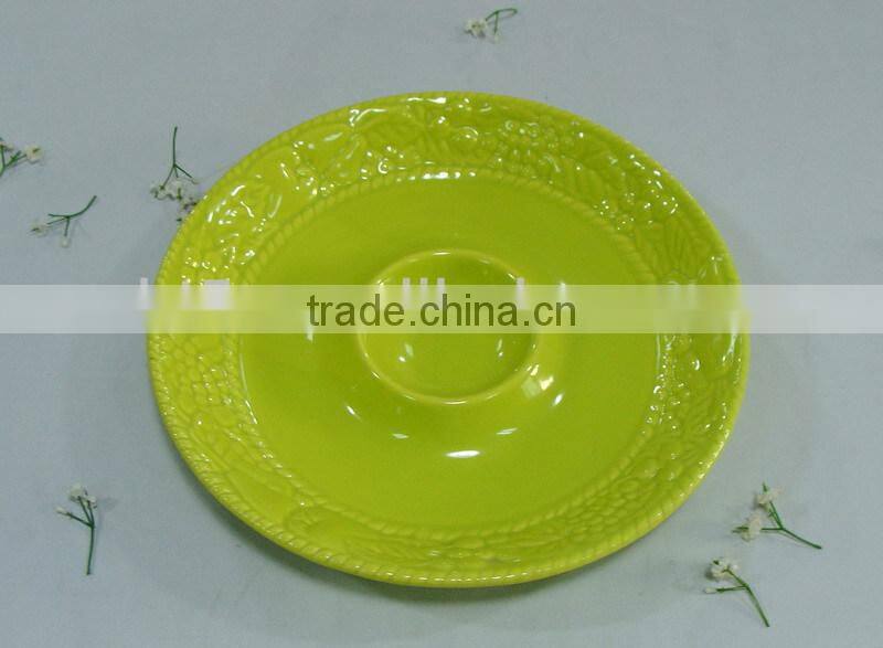 green color glazed round ceramic plate