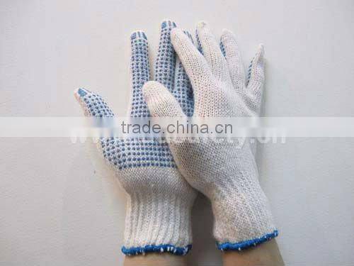 DDSAFETY Bleach Cotton String Knit Gloves With Blue PVC Dots Safety Gloves