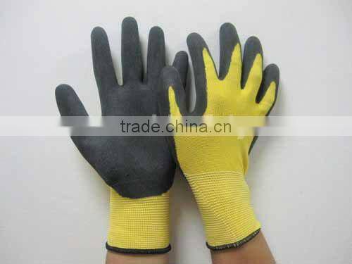 13G Yellow Nylon Gloves With Black Nitrile Palm Coated Safety Gloves