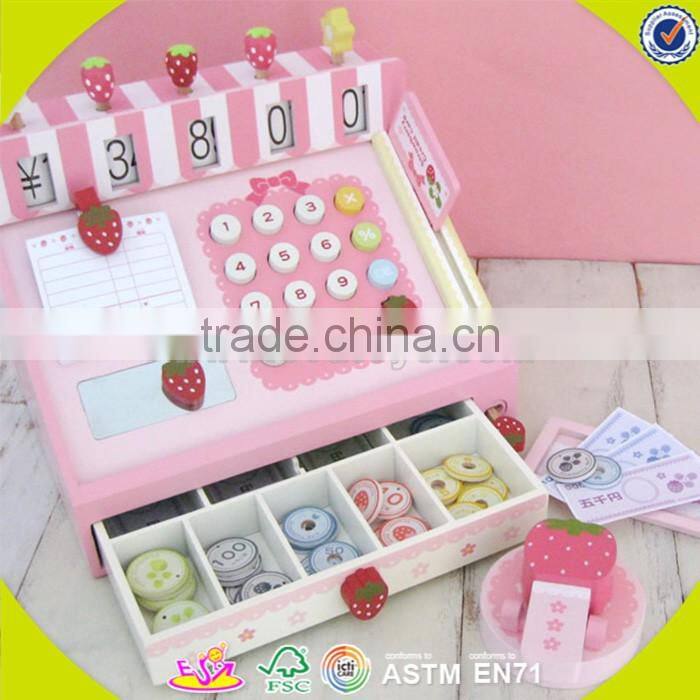 wholesale baby pink wooden cash register, elegant kids wooden cash register, popular children wooden cash register W10A035