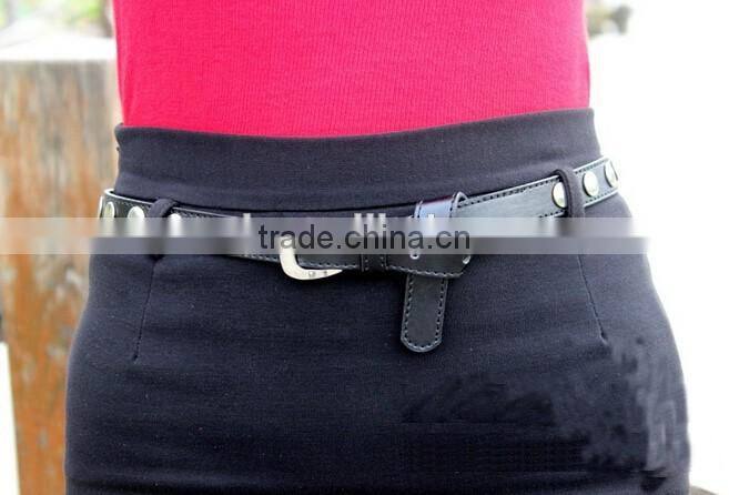 Wholesale rivet decorated D pattern buckle sex women lady thin PU waist belt