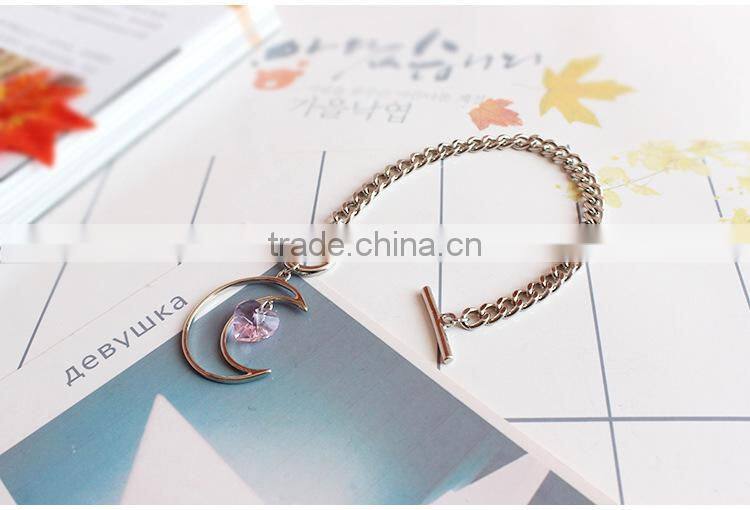 hollow moon heart crystal charms bracelet simple chain bracelet