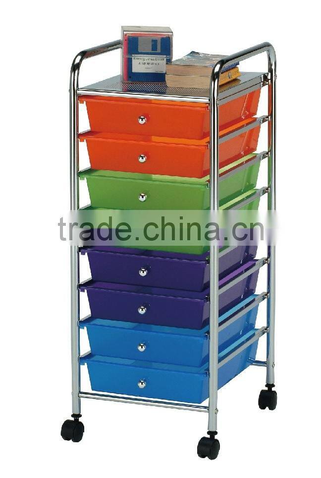 Colorful 4 tier plastic storage trolley with drawers, space saving storage cabinet