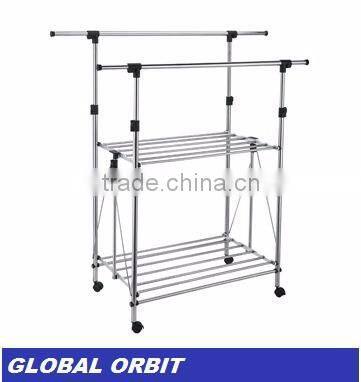 Movable metal clothes hanger drying rack, adjustable clothes stand, coat rack with wheels