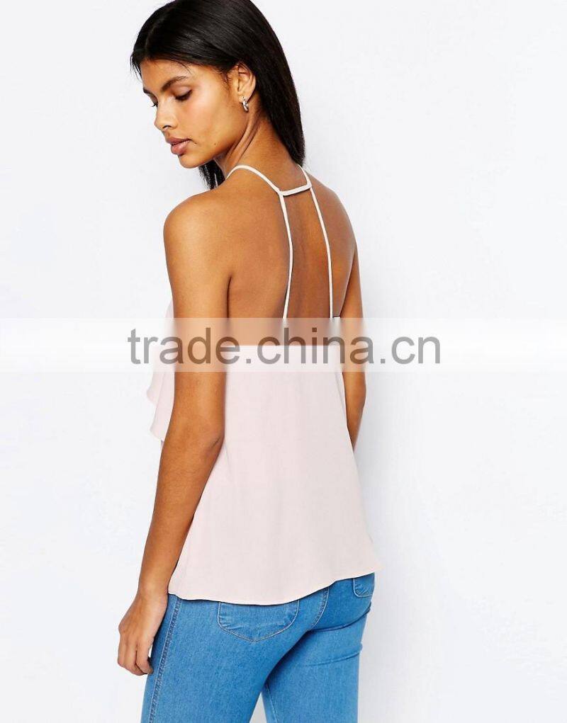 Halter Neck Ruffle Front Cami Tops