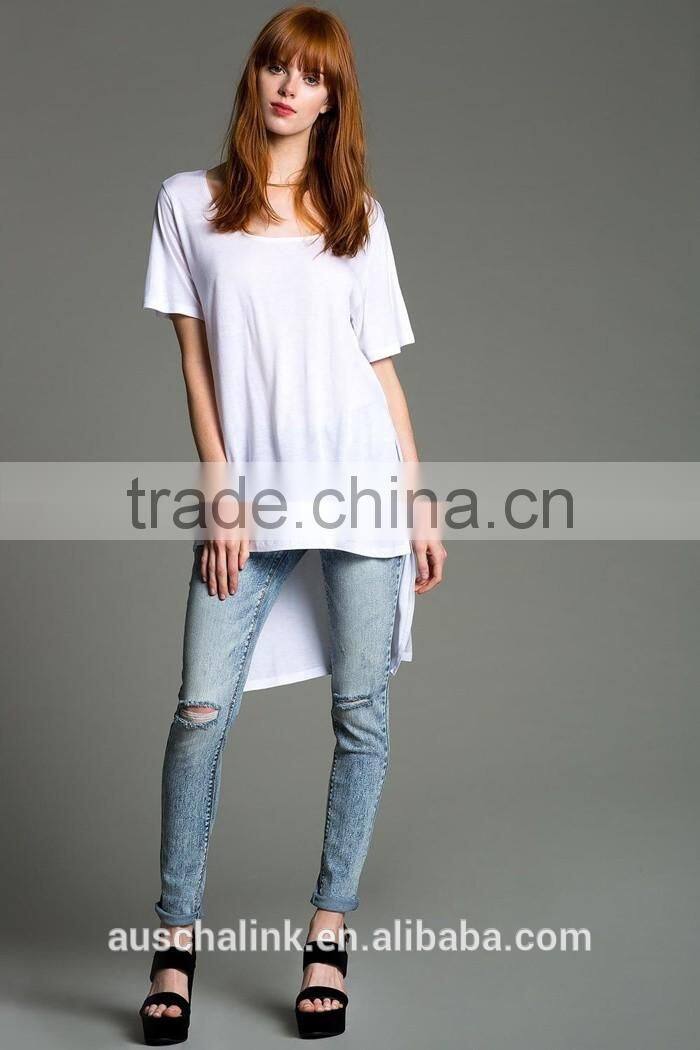 100% rayon white high slit overseas t shirts wholesale