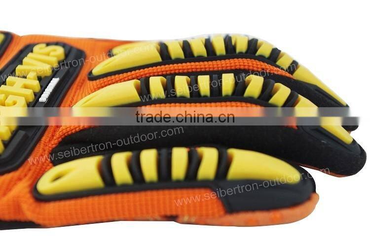 HIGH-VIS CE EN388 4232mechanic impact resistant work ,Oilfield & Gas Drilling Safety Gloves, PVC Dots, Earthquake Rescue Gloves