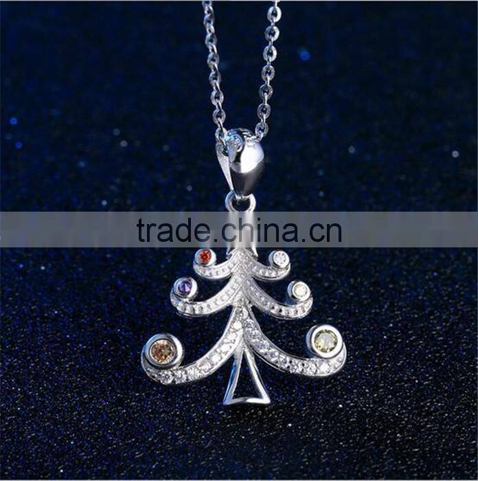 New Arrival christmas gifts handmade half pave setting christmas tree 925 sterling silver pendant for girls ,ladys