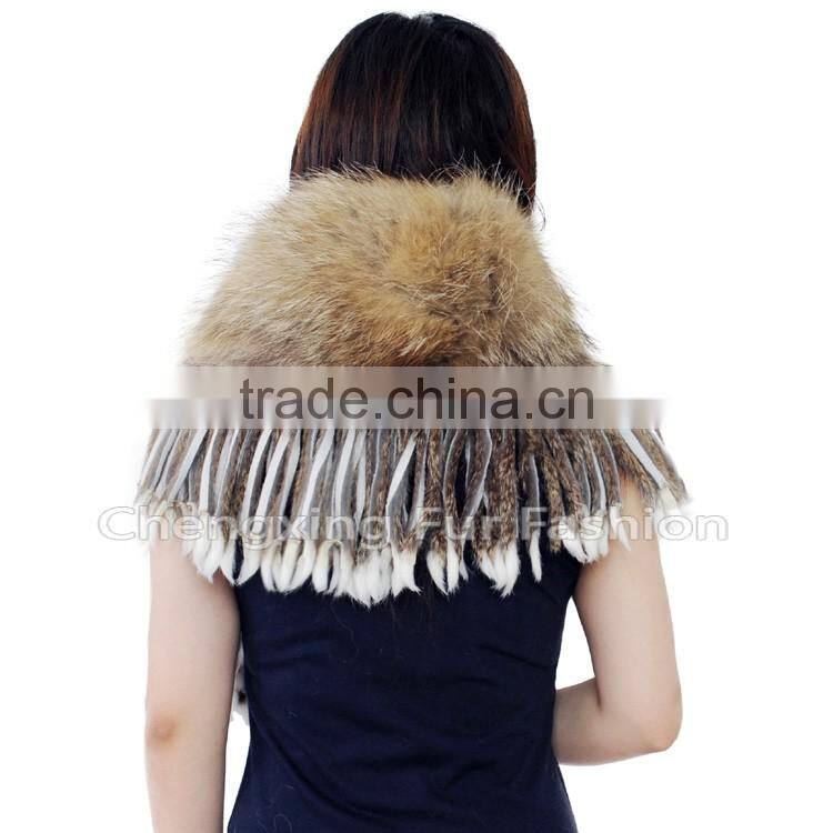 CX-B-60B Black Raccoon Fur Modern Women Fur Shawl