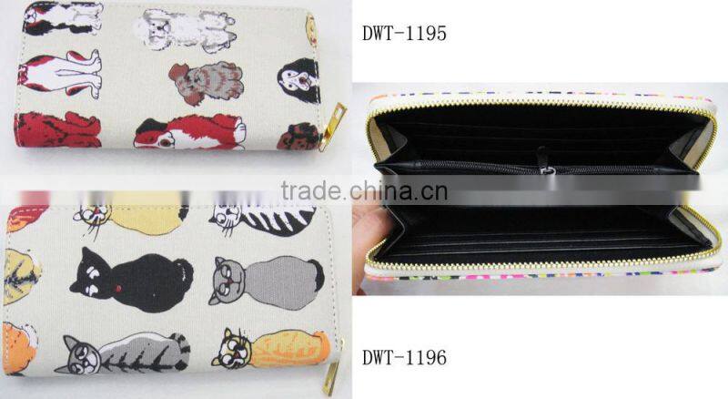 New stylish canvas cotton zipper round print dog wallet