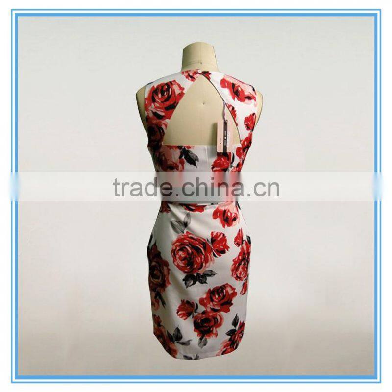 Latest Dress Patterns Ladies Casual Floral Print Dress With Waist Belt2016