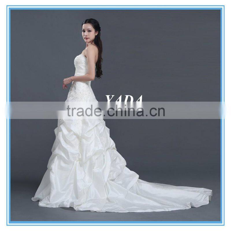 Taffeta Off Shoulder Ruched A Line Floor Length Beaded Mermaid Wedding Dress