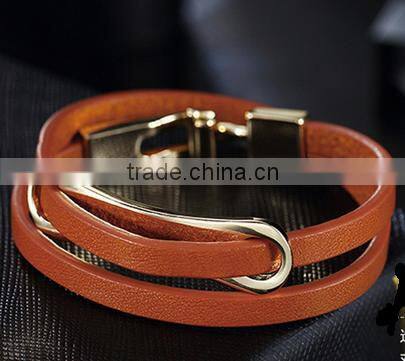 Big round circle charm brown genuine leather bracelets diy genuine leather bracelets for her gifts 2017