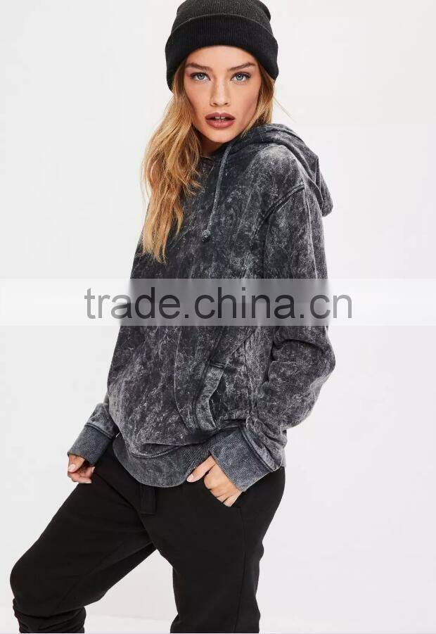 MGOO 2017 Grey Snow Washed Hoodie Side Pocket Vintage Oversized Streetwear Design Custom Plain For Women