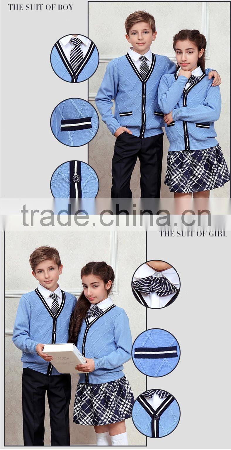High quality sky blue customize cardigan beautiful school uniform