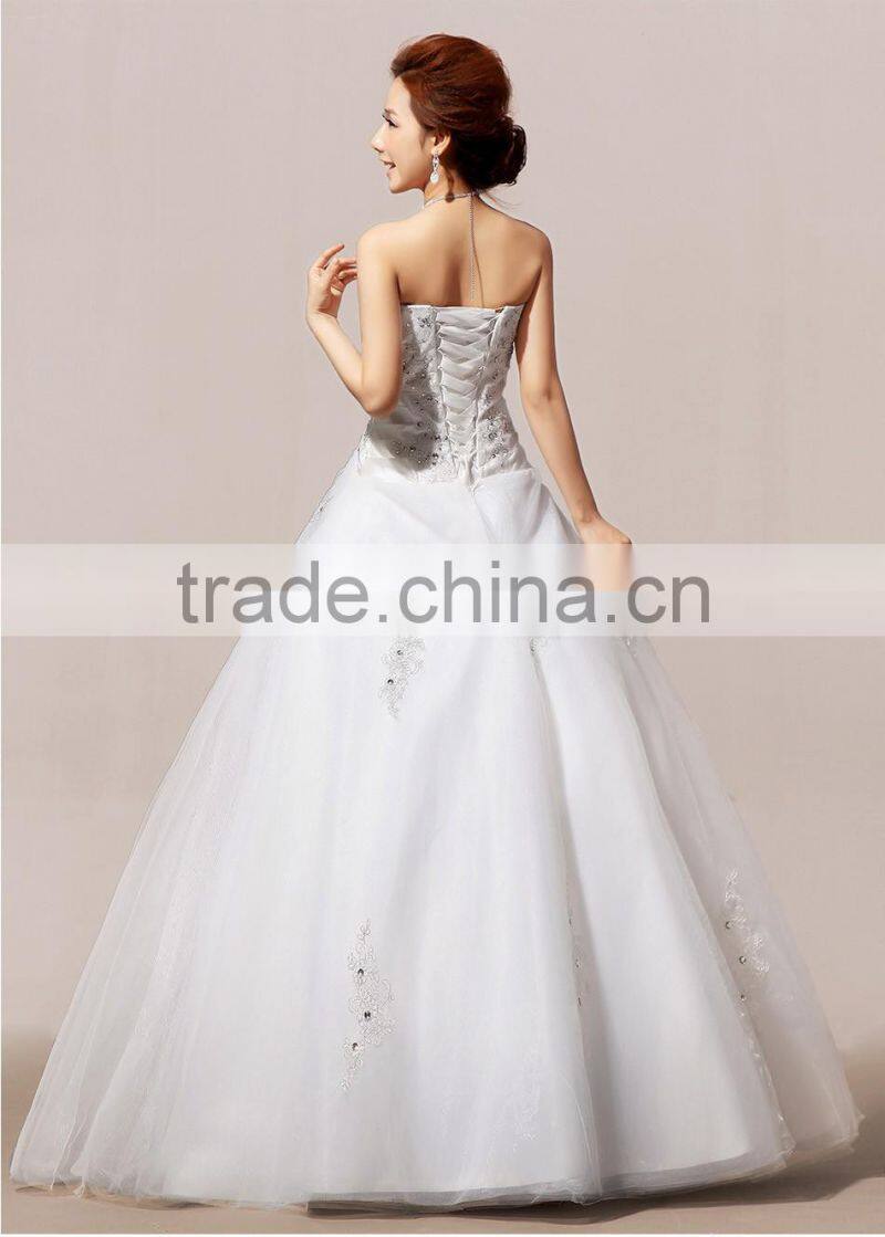 Newest Style Satin And Tulle Appliqued Elegant Ball Gown Simple Wedding Bridal dress