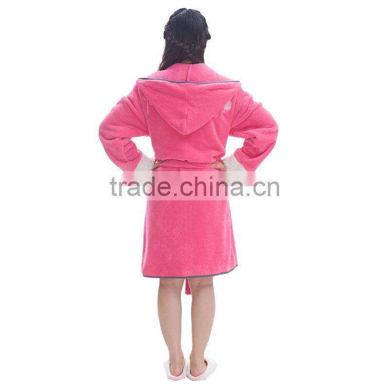 Women hot pink hooded adult bathrobe brand bathrobe fabric