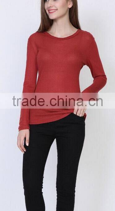 Runwaylover EY2227B Basic women long sleeve V neck T shirt with open thumb hole