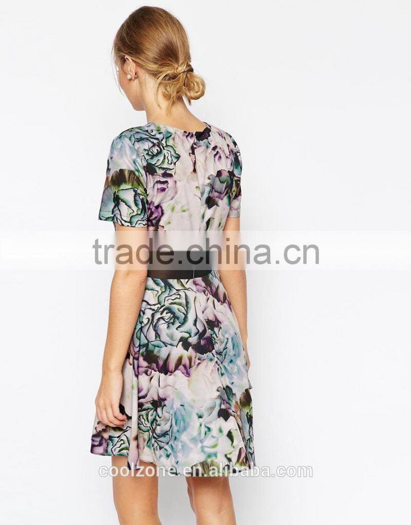 Top quality skater design all over print floral dress 2015