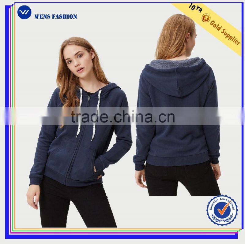 2016 Winter wholesale women 100% cotton plain zip hoodie free sample