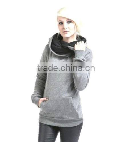 Women's 100% cotton turndown collar contrast color slim fit hoody