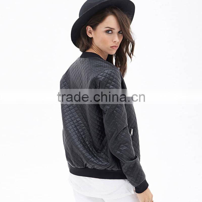 2016 lady casual fashion women bomber leather winter jacket for wholesale