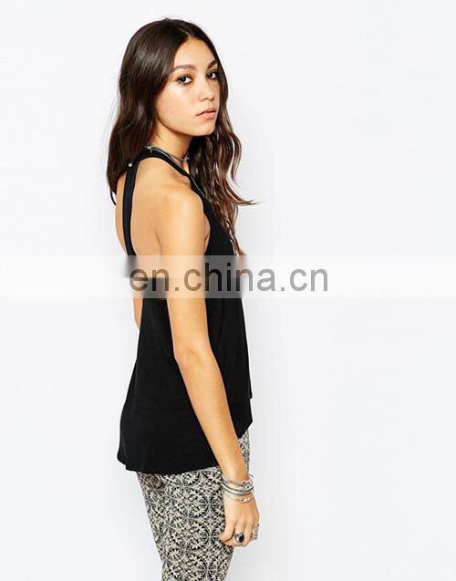 2017 Hot Selling Floral Print Girls High Neck Backless Vest T Shirt