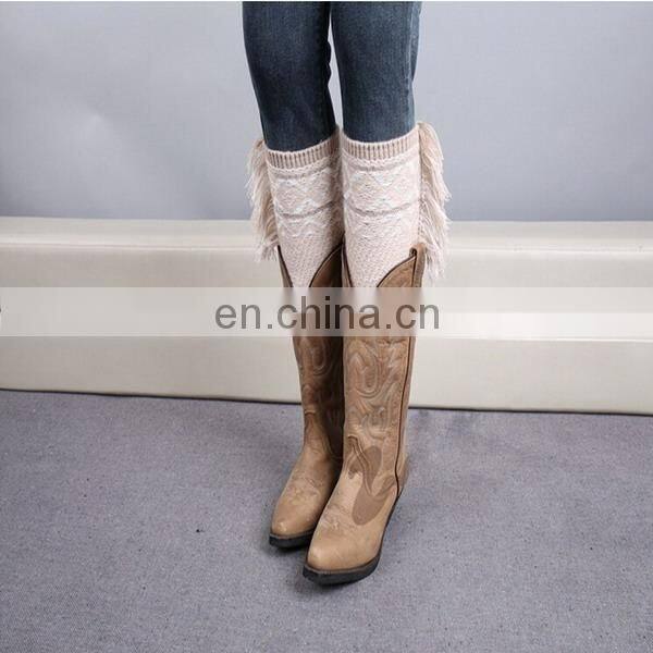 Trendy knitted tassel boot socks printed stripe boot cuff