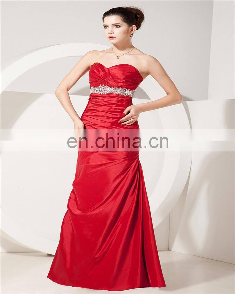 New Arrival Red Sweetheart Sleeveless Evening Gowns Beaded Floor Length Ruched Mother Of The Bride Dress