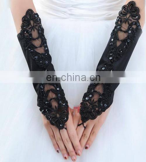 Purple& Red Pretty Appliqued& Sequined Fingerless Long Wedding Glove White pearl beaded satin fingerless wedding bridal gloves
