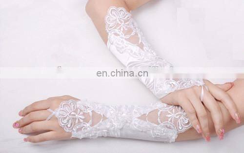 Purple& Red Pretty Appliqued& Sequined Fingerless Long Wedding Glove White pearl beaded satin fingerless wedding bridal gloves