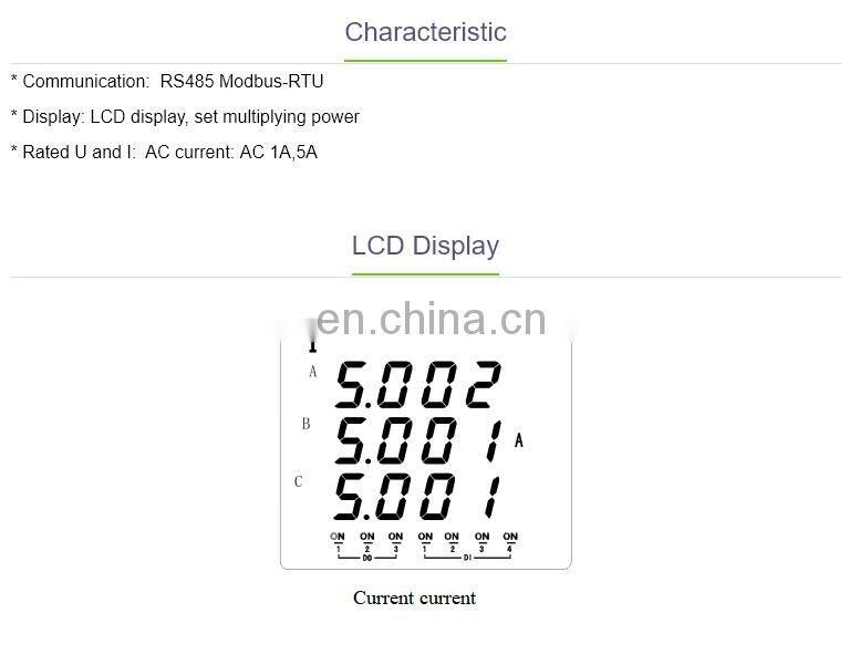 three phase lcd programmable ampere meter with RS485 communication Acrel AMC72L-AI3/C