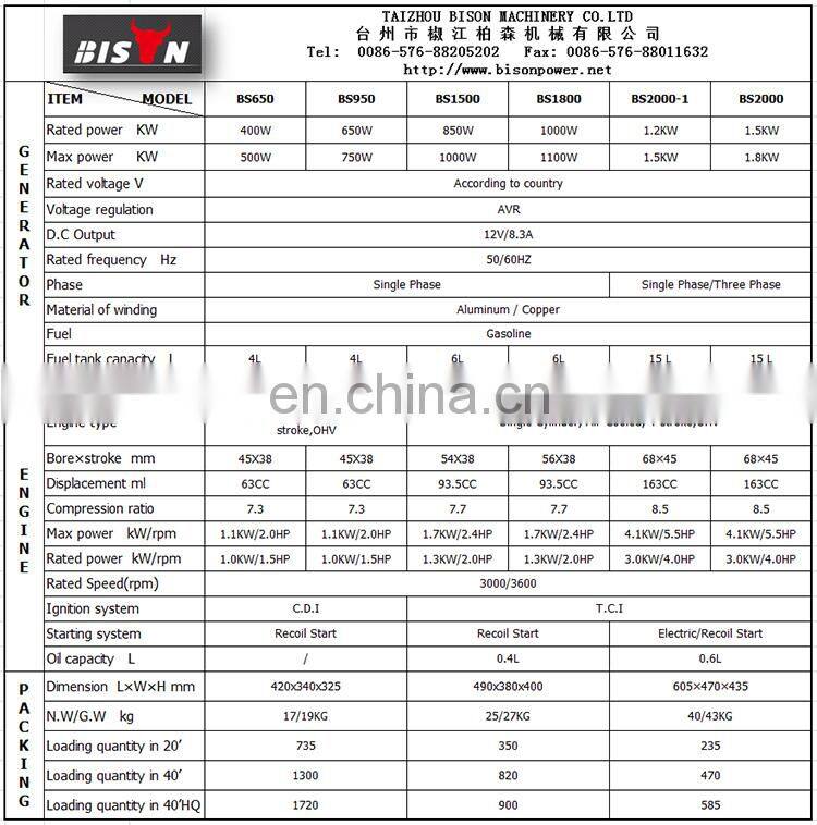 BISON CHINA TaiZhou Air Cooled Engine Key Start 2.5 Kva Kw Petrol Generator 2.5kw electric generator