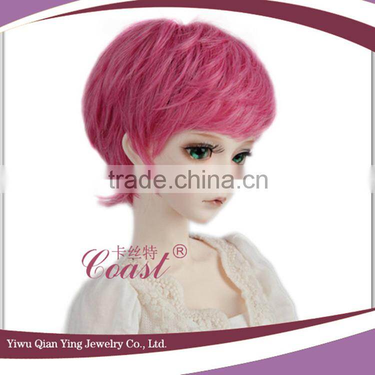 short cute pink synthetic fiber bob doll wigs