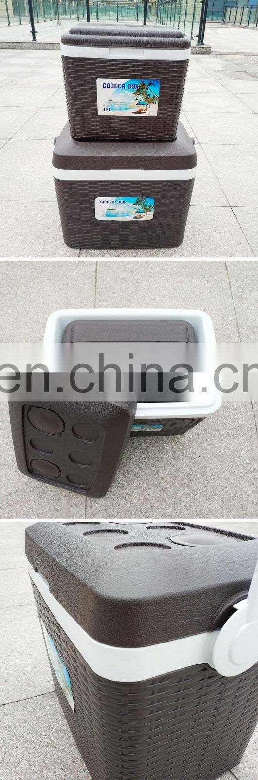 The new product surface like rattan wave effect plastic ice cooler box outdoor cooling box sets for camping and food trasportio