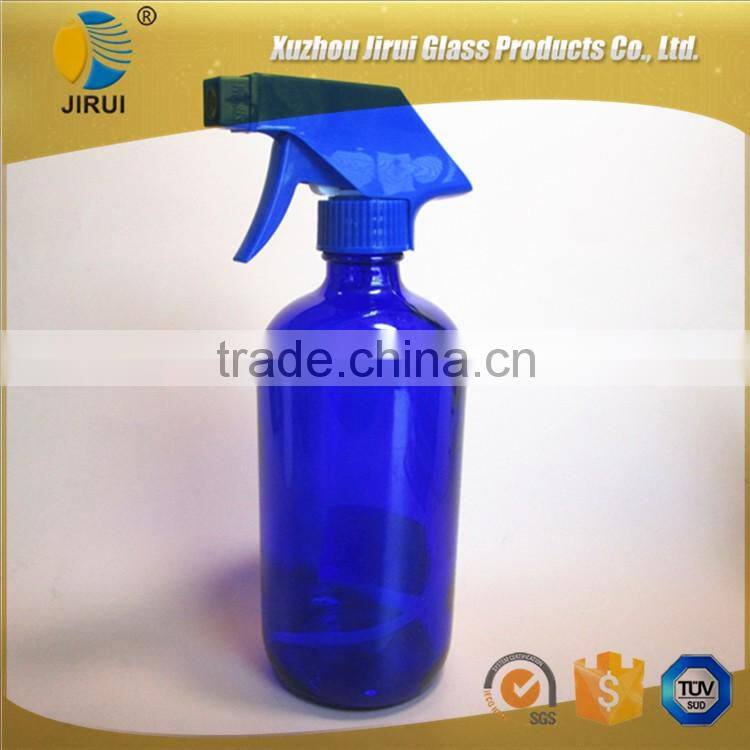 24oz cobalt blue boston glass bottle with trigger sprayer