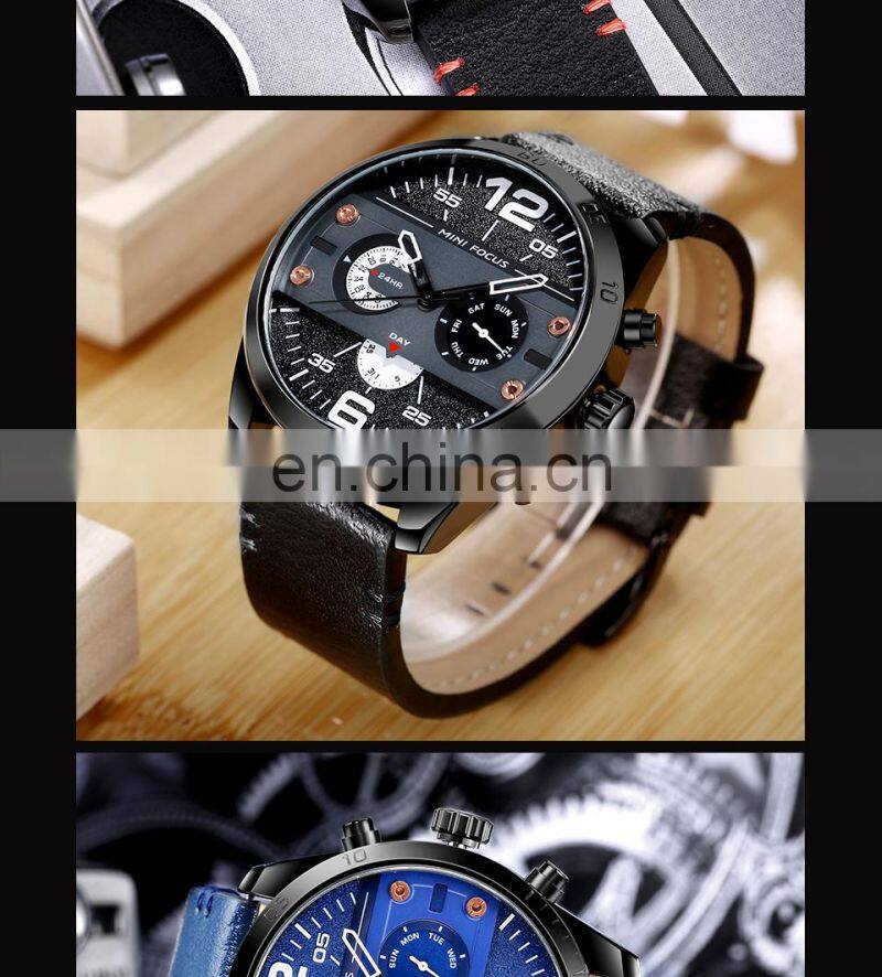 MINI FOCUS MF0068G Luxury Brand Men Watches Leather Strap Quartz Wrist Watch Men Waterproof Sport Clock Mens Wristwatch