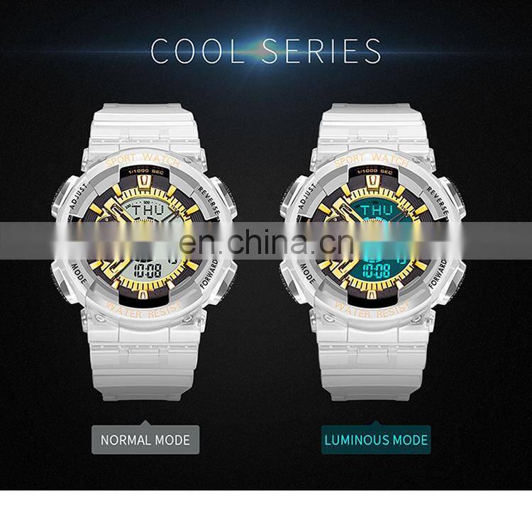 SANDA 298 high quality white unisex digital watch designer Silicone band Waterproof 2 time zone low moq lovers wristwatch