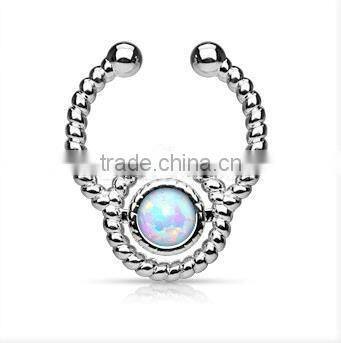 faux opal flax fake septum clicker nose piercing Body Jewelry