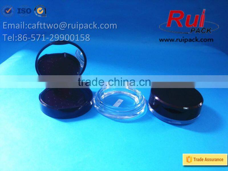 Round black compact powder case, double layer cosmetic compact powder box for solid perfume