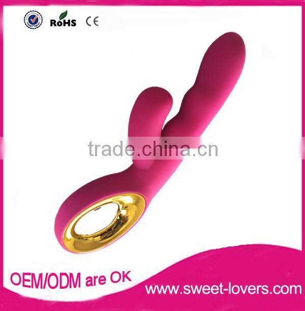 2016 New design usb rechargeable full silicone rabbit vibrator Heat function, girl sex av massager sex toys