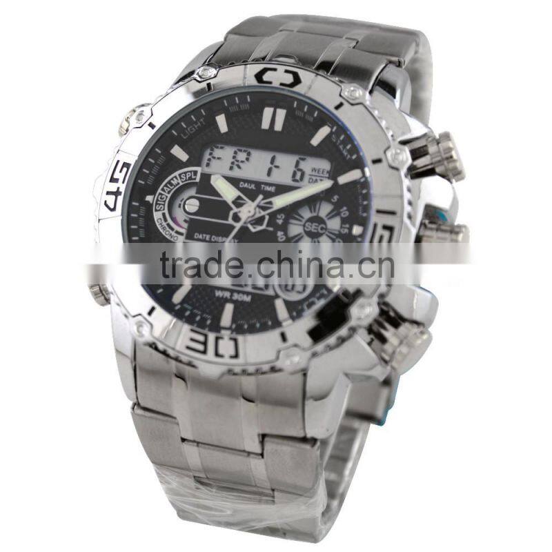 LP7630 Wholesale classic all stainless steel dual time luxury watch
