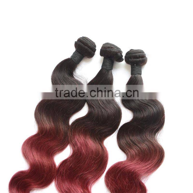 Factory fashion high quality body wave virgin colored two color hair weave,two tone ombre colored hair weave